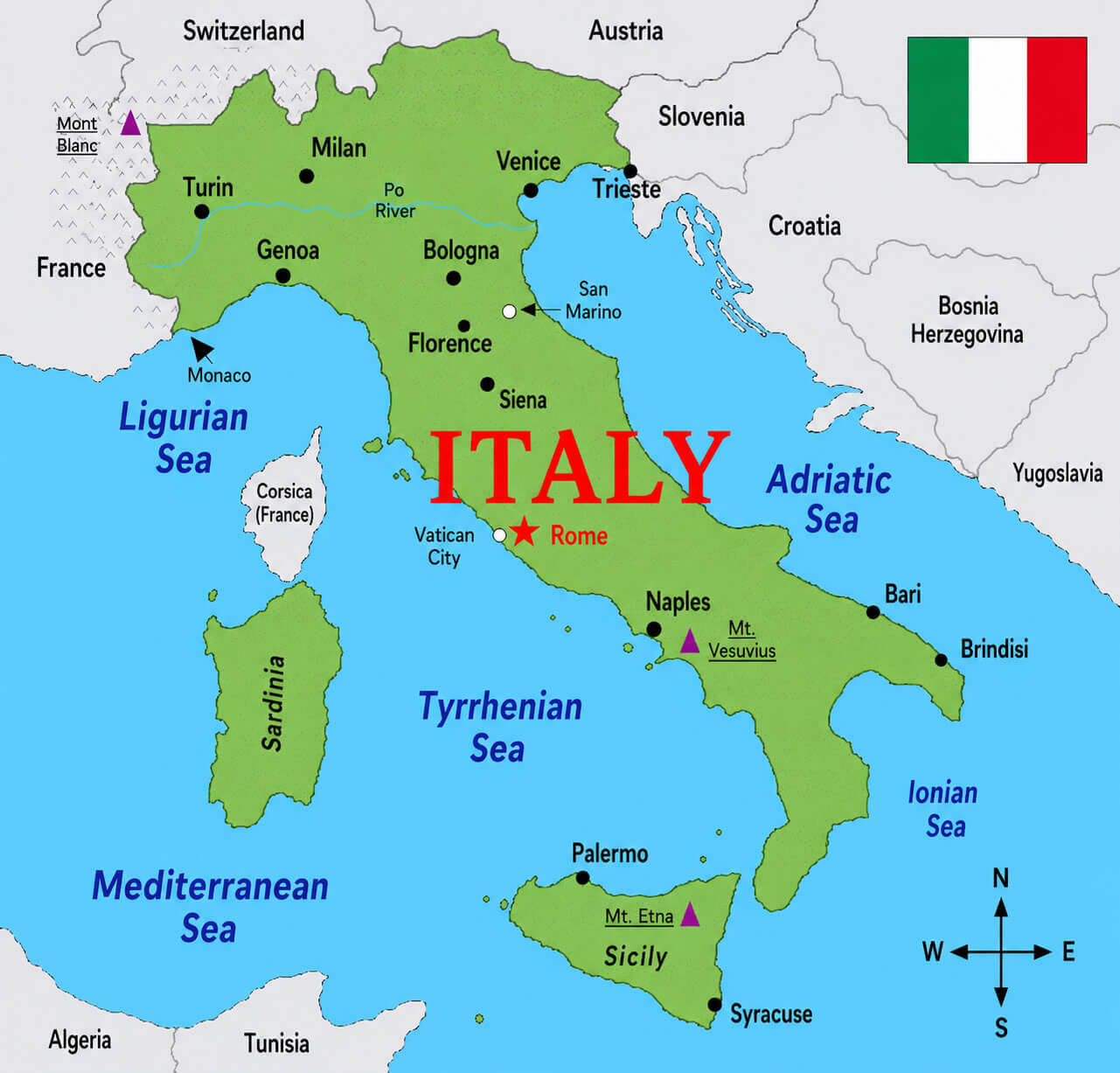 Italy regions and major cities map