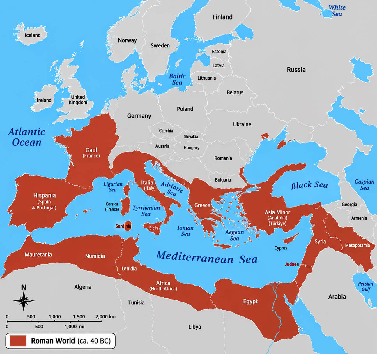 Ancient Rome map 40 bc