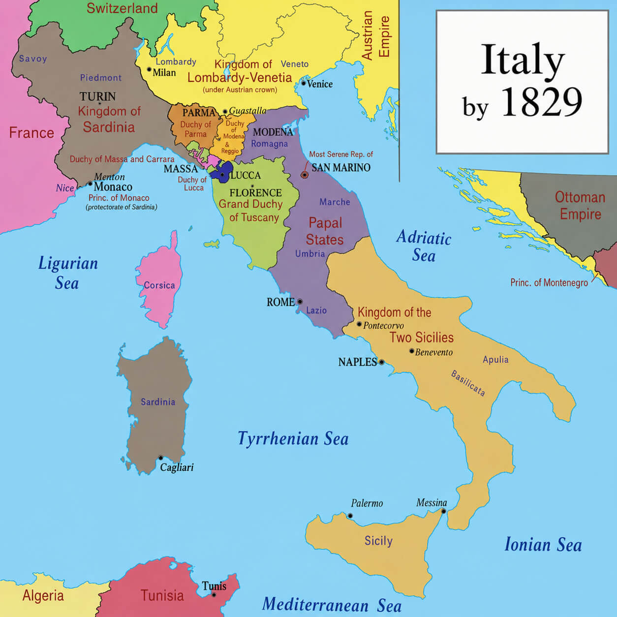 Italian unification map 1829