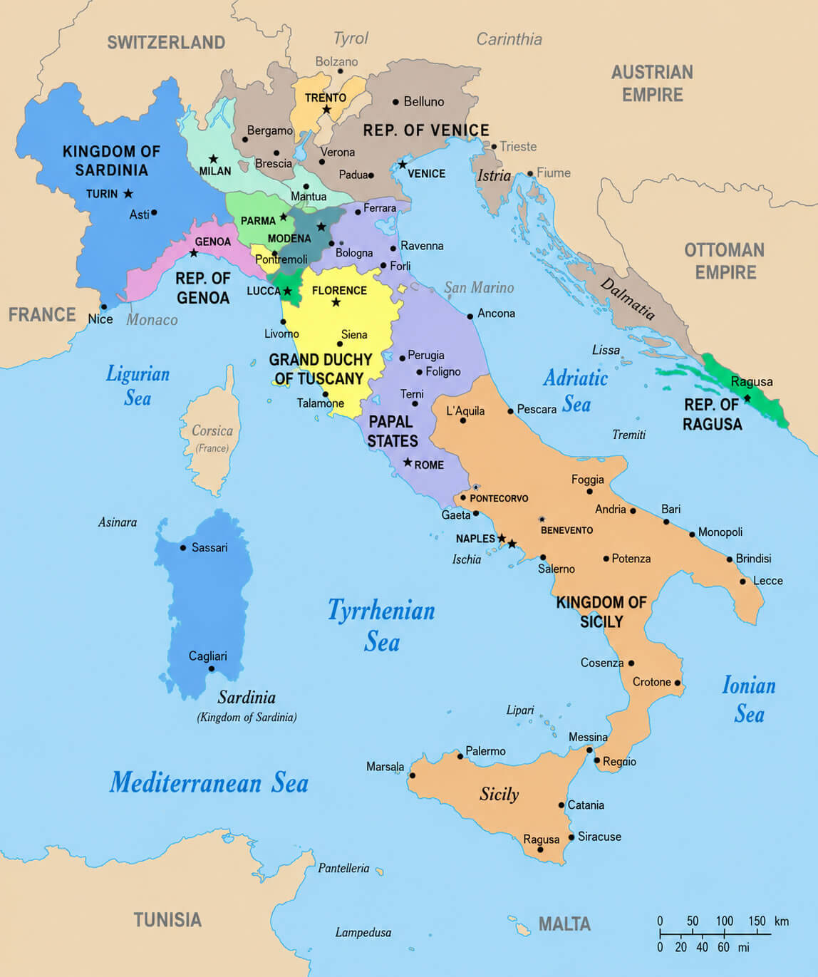 Italy before Napoleonic invasion map 1796
