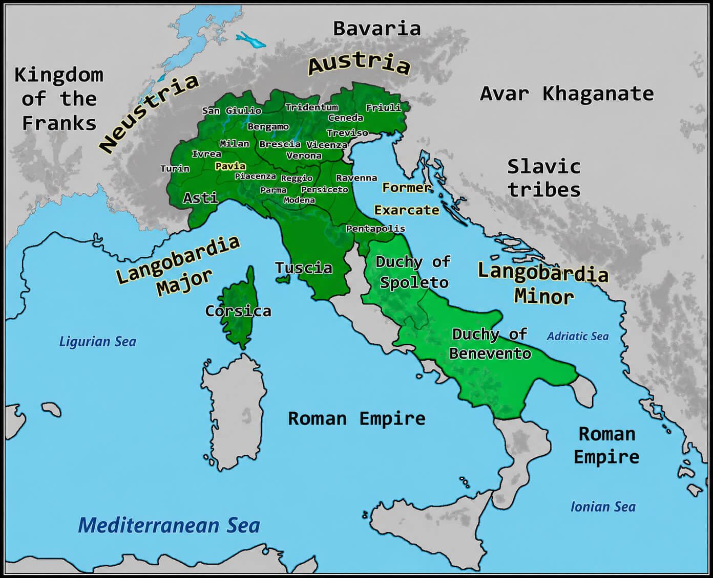 Lombard Kingdom map 740 ad