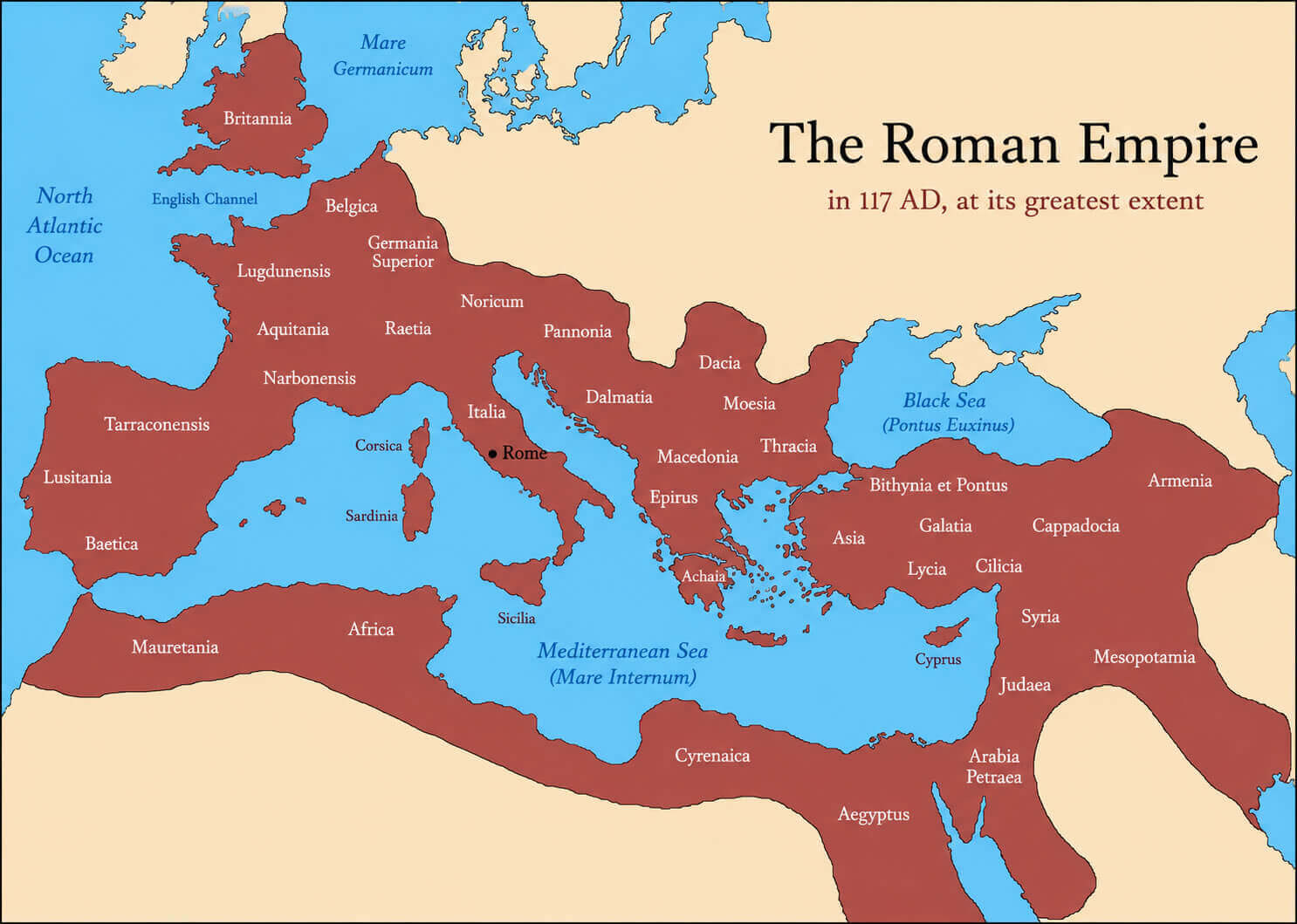 Roman Empire at its greatest extent map