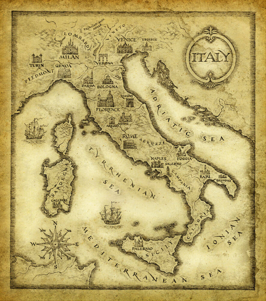 Vintage map of Italy