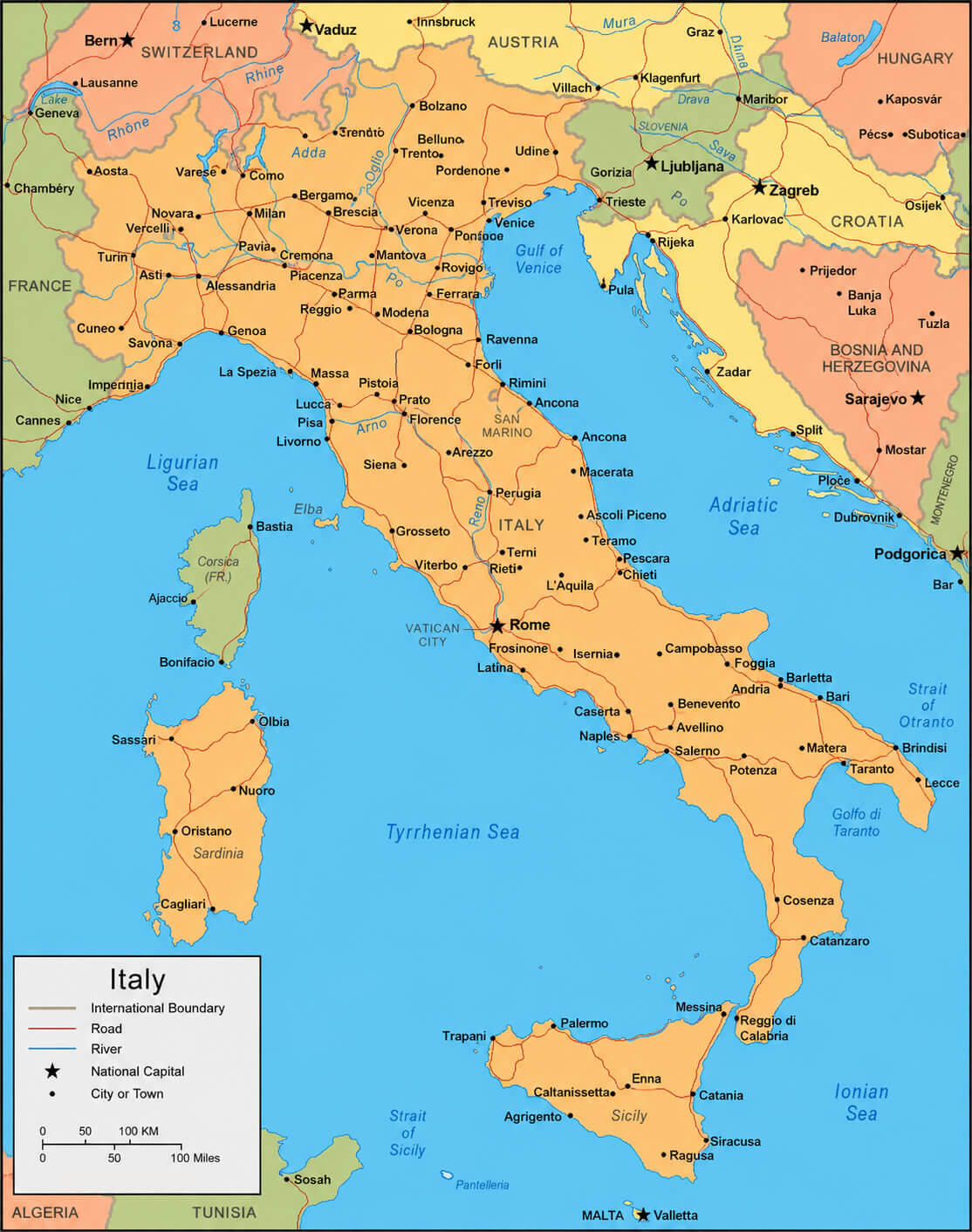 Italy politcal map with cities