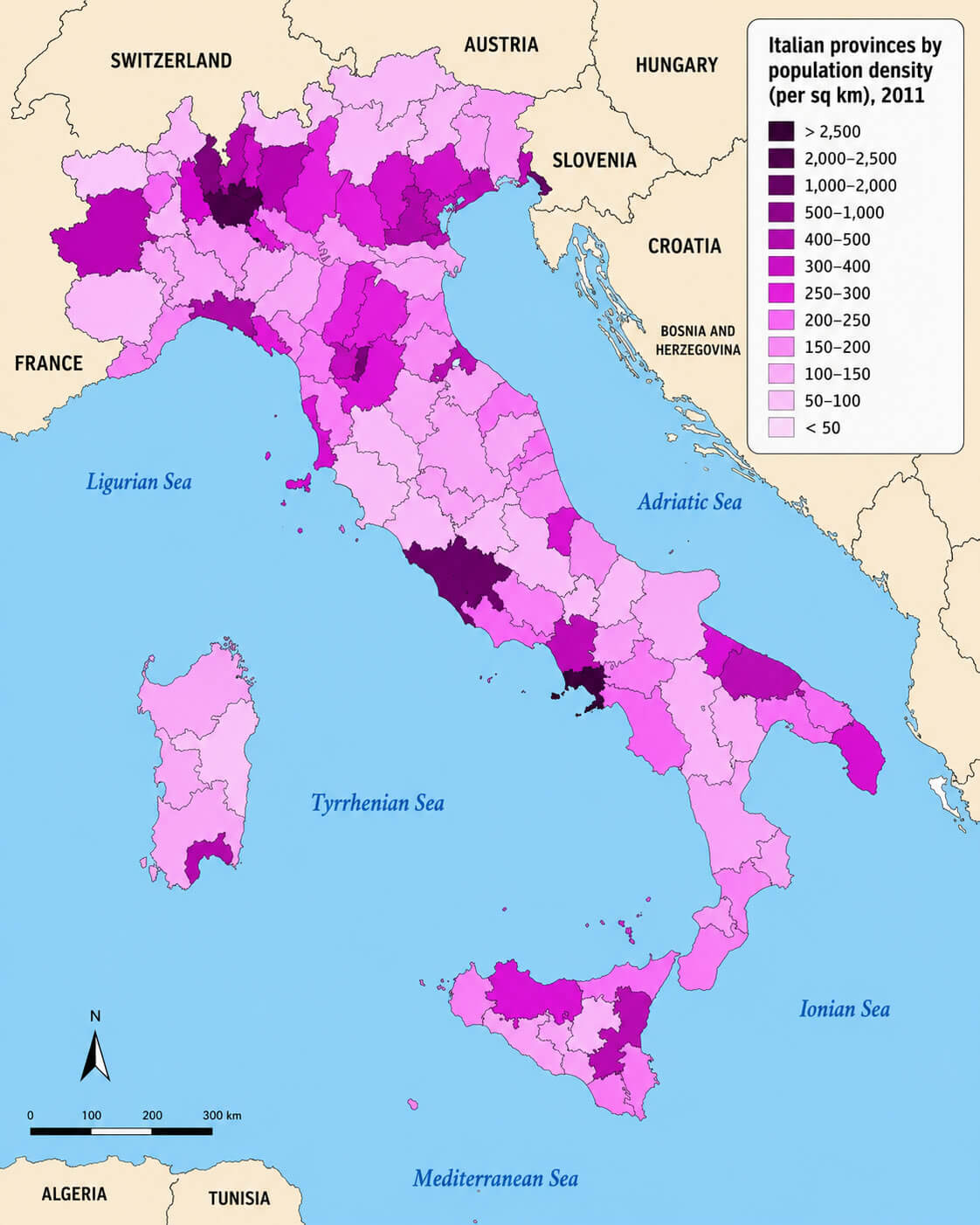 Italy population by province map