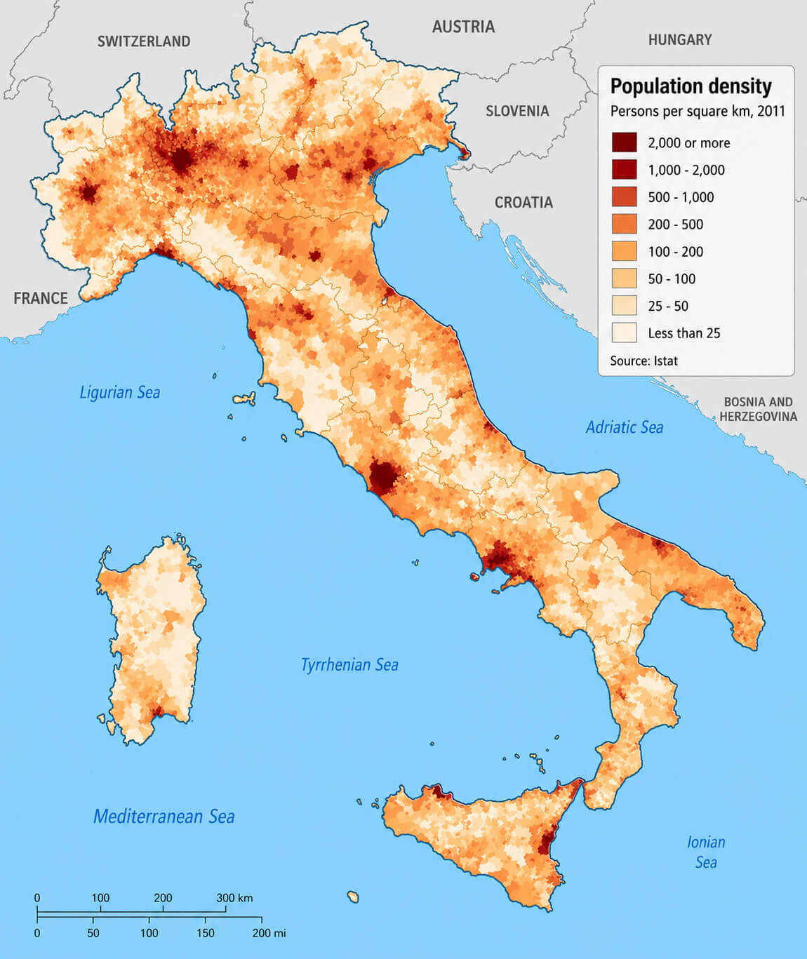 Italy population density map
