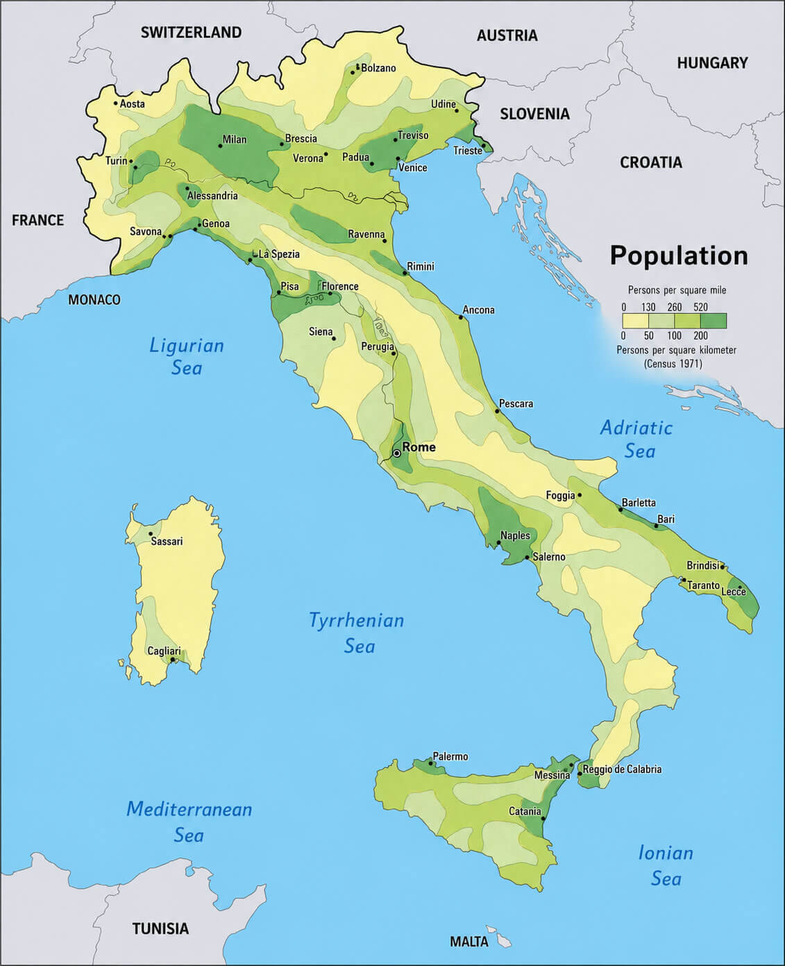 Italy population distribution map