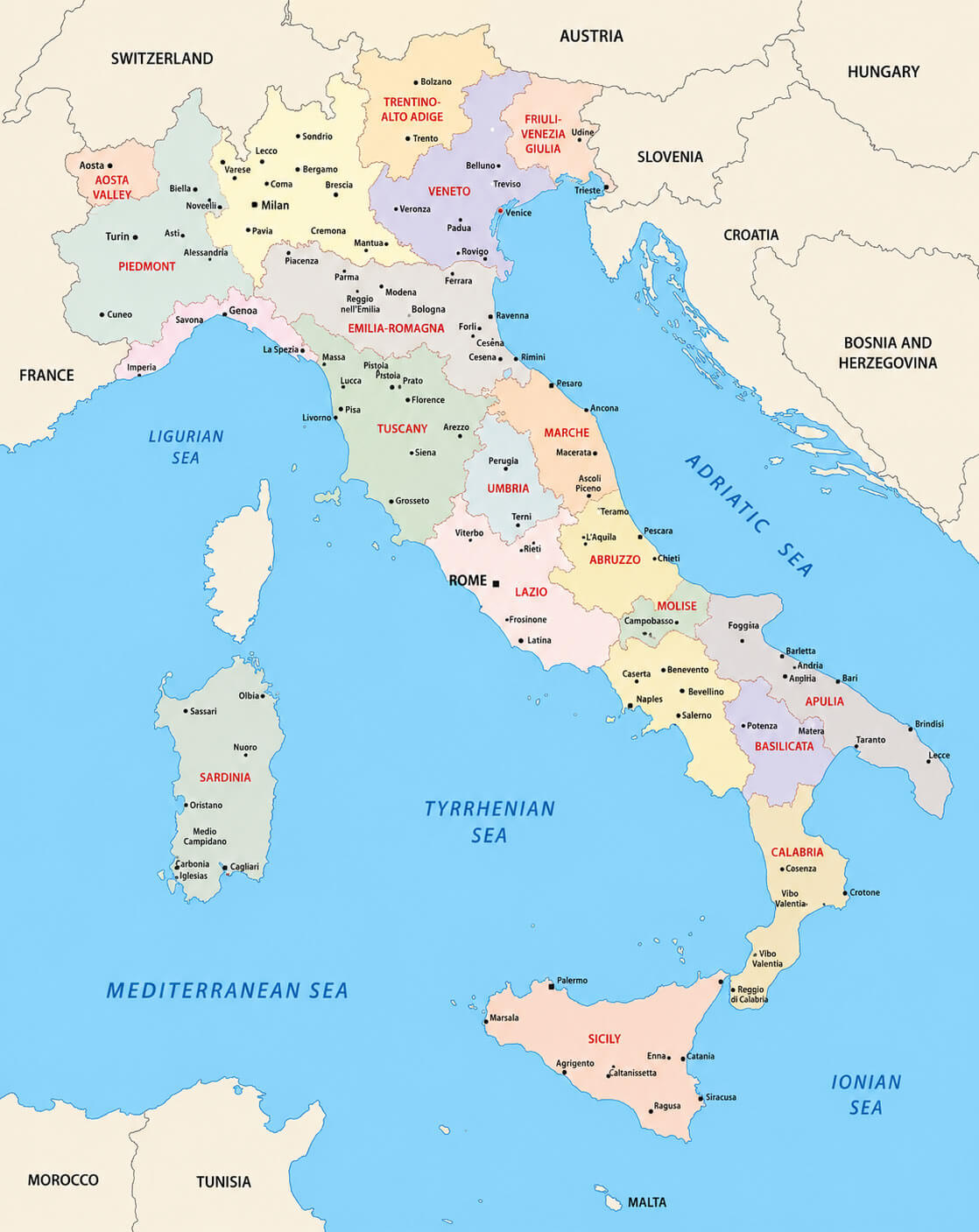 Italy administrative regions map