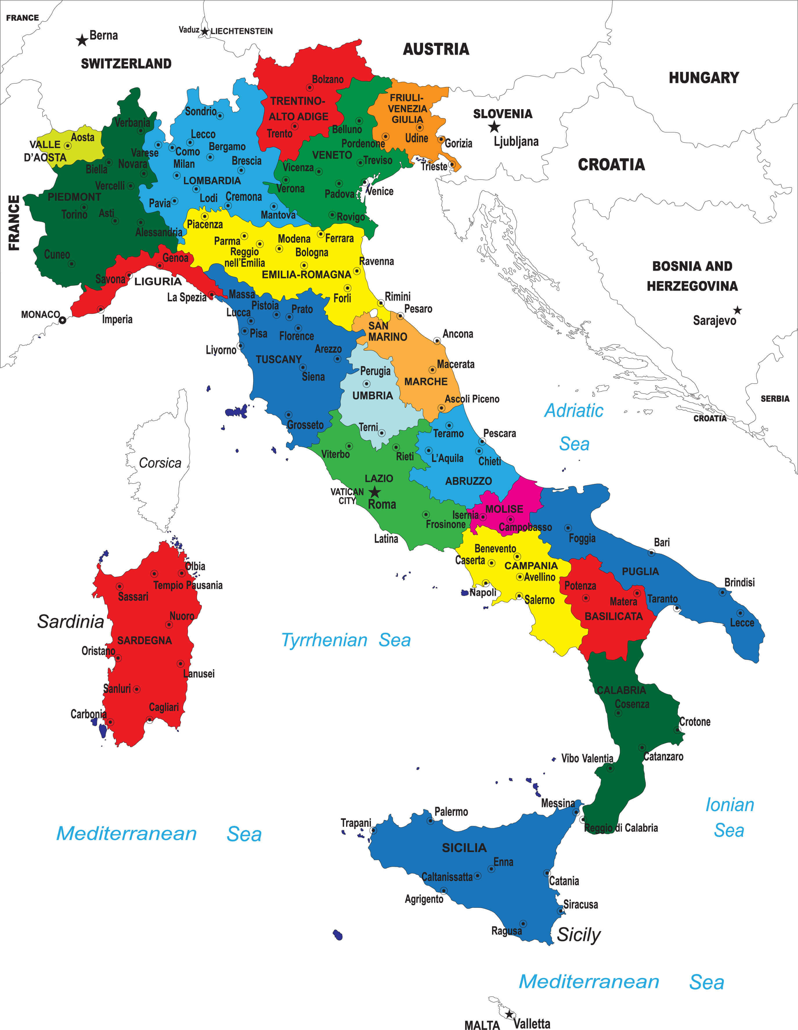 Italy provinces map with cities