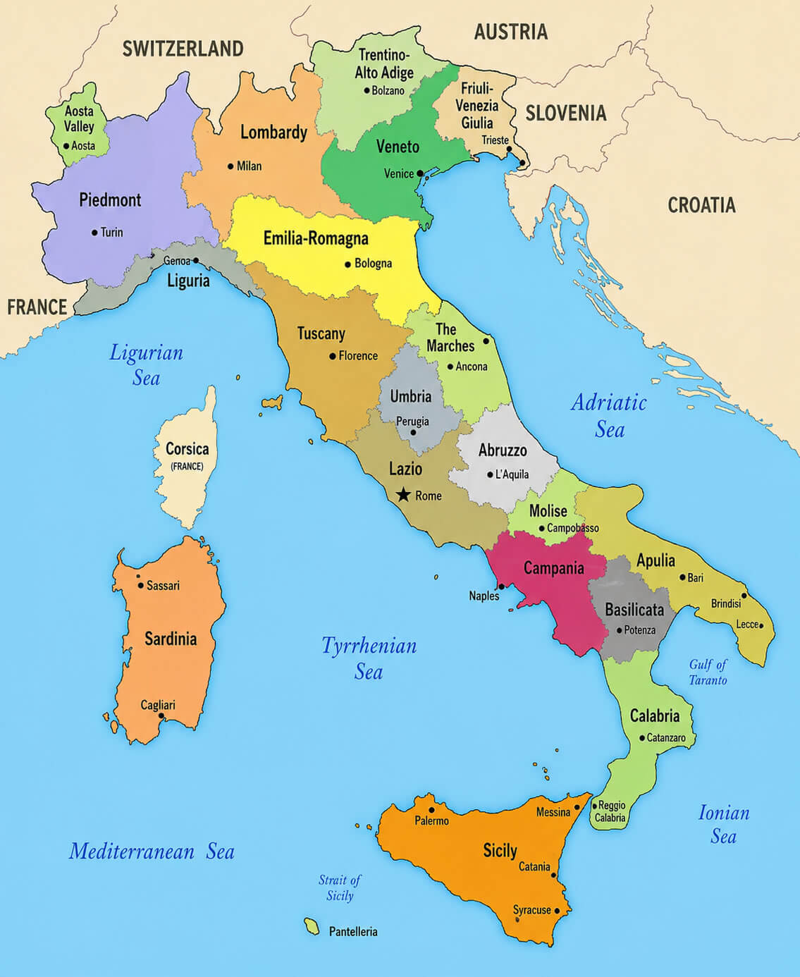 Italy regional divisions map