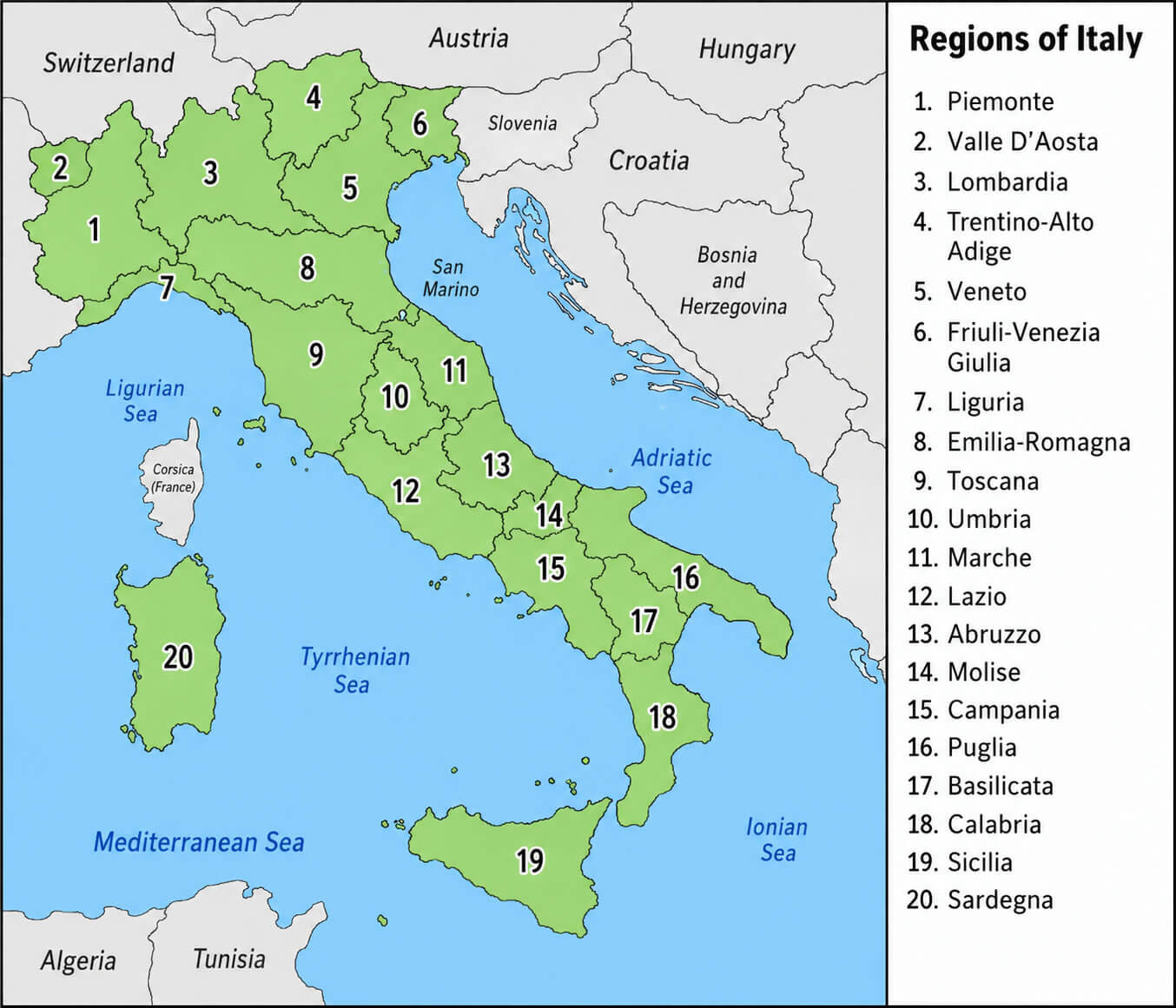 Italy regions and provinces map