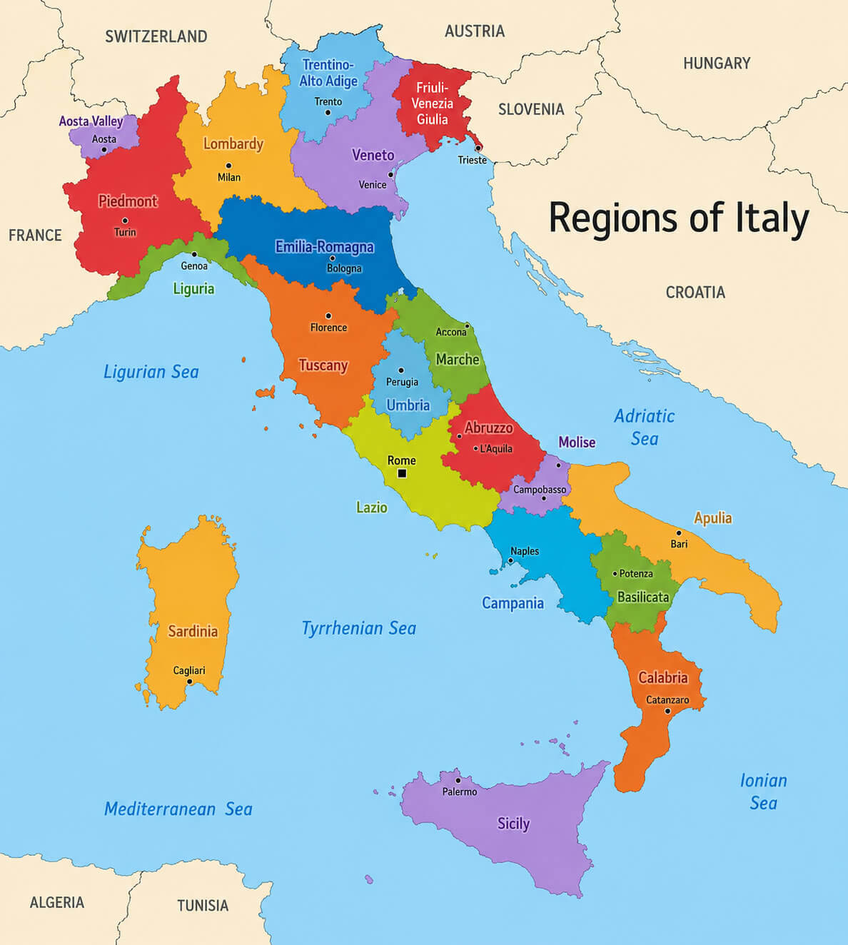 Regions of Italy map
