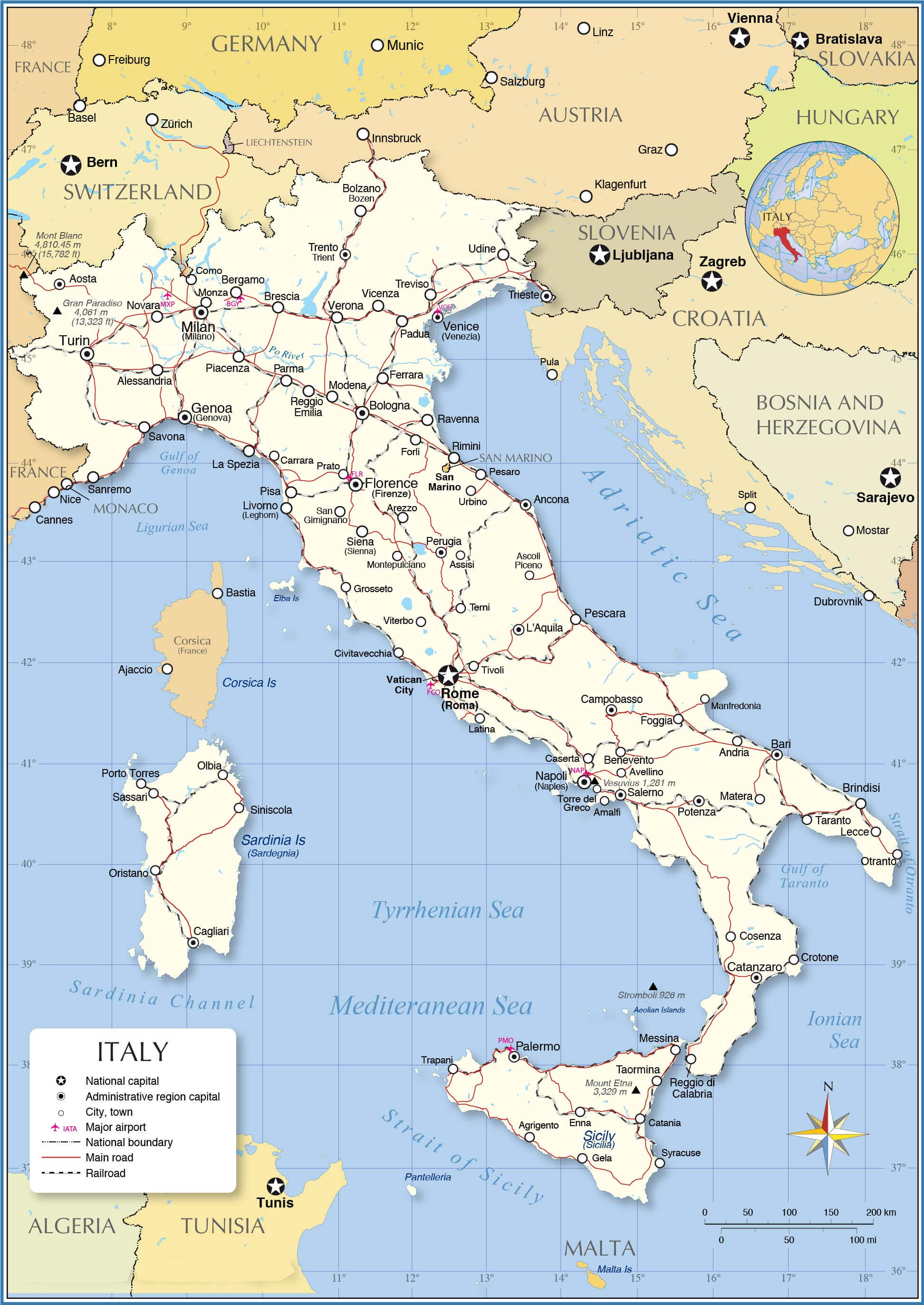 Italy highways map with cities