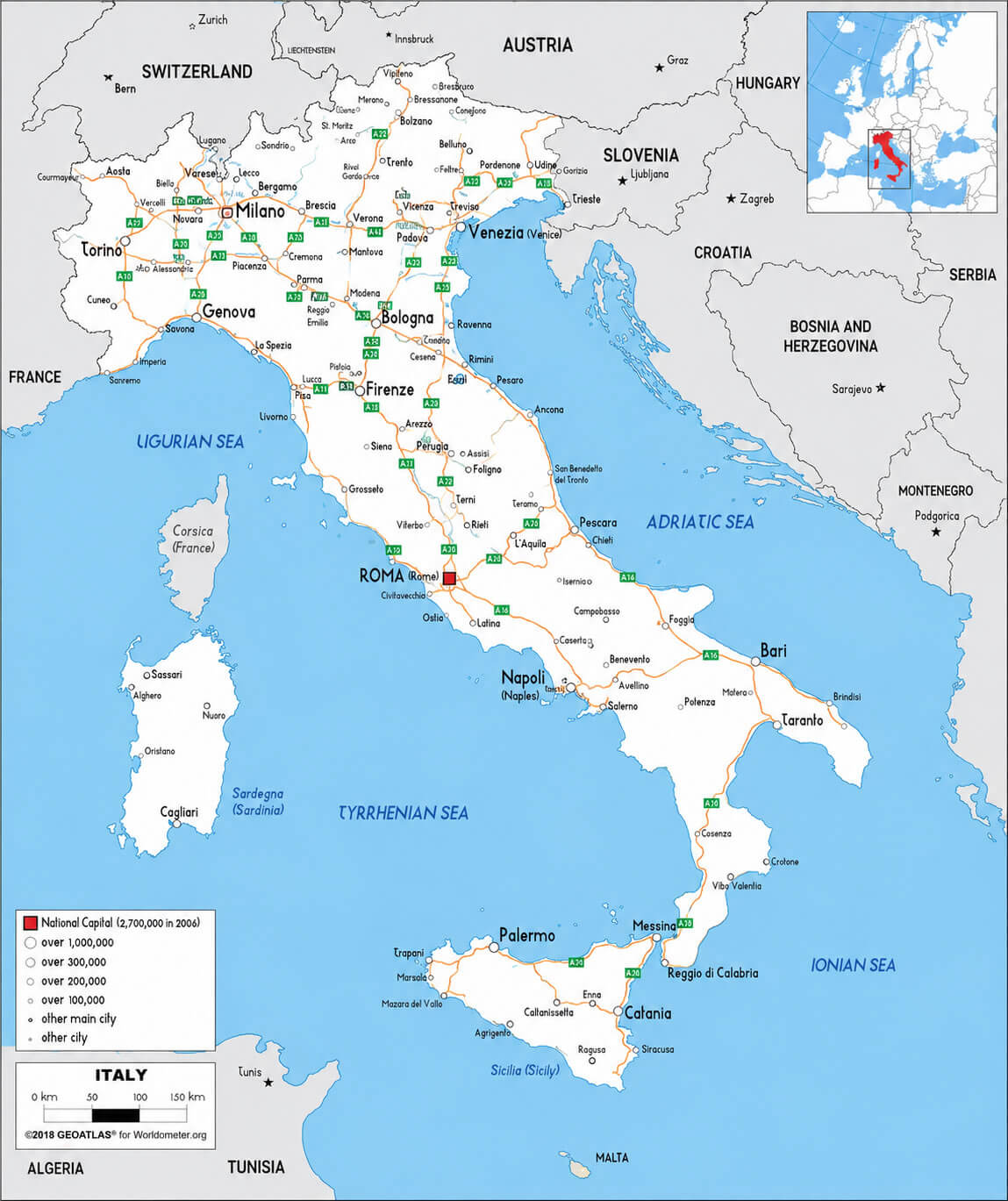 Italy main roads map