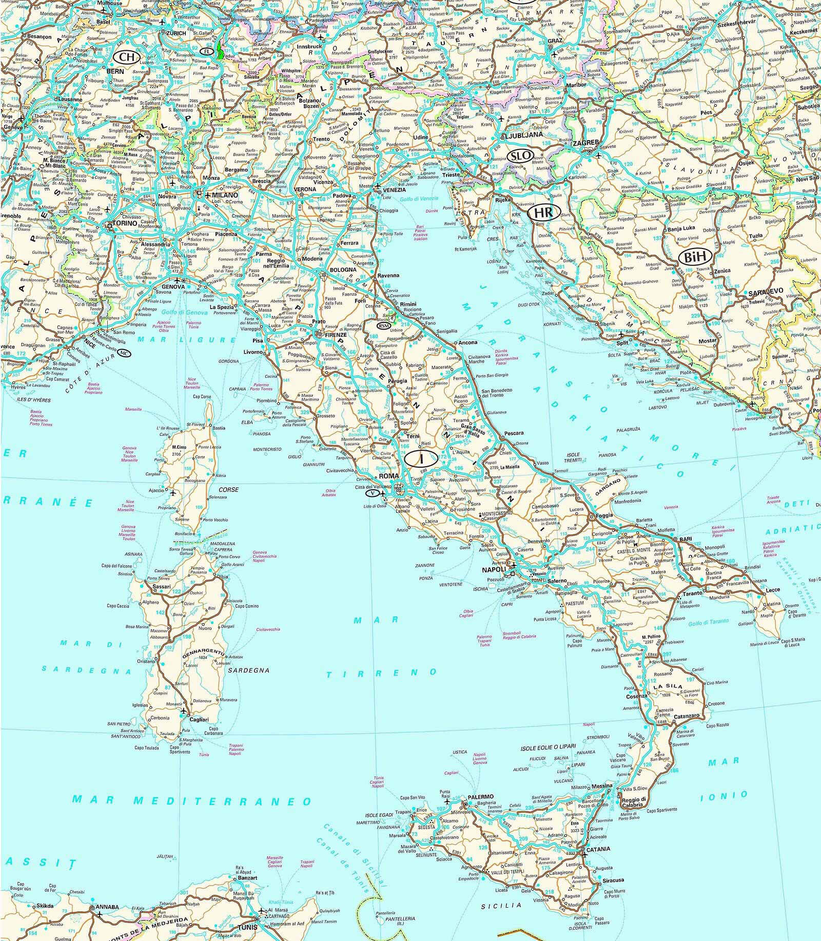 Roads map of Italy