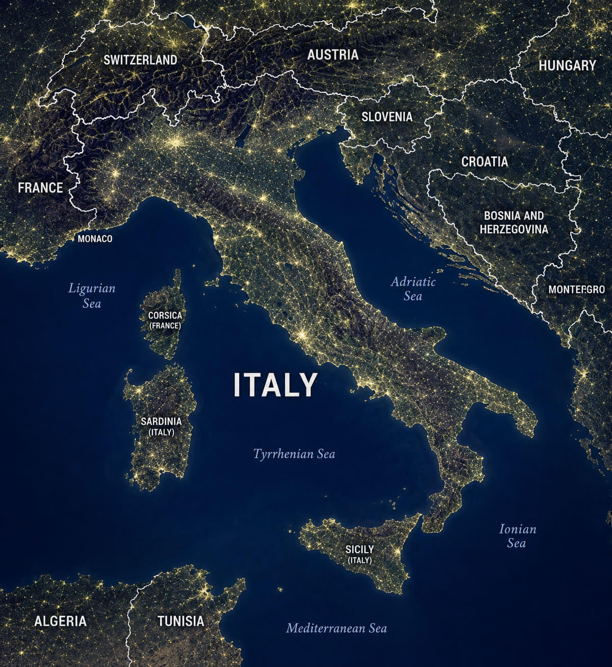 Italy night satellite map