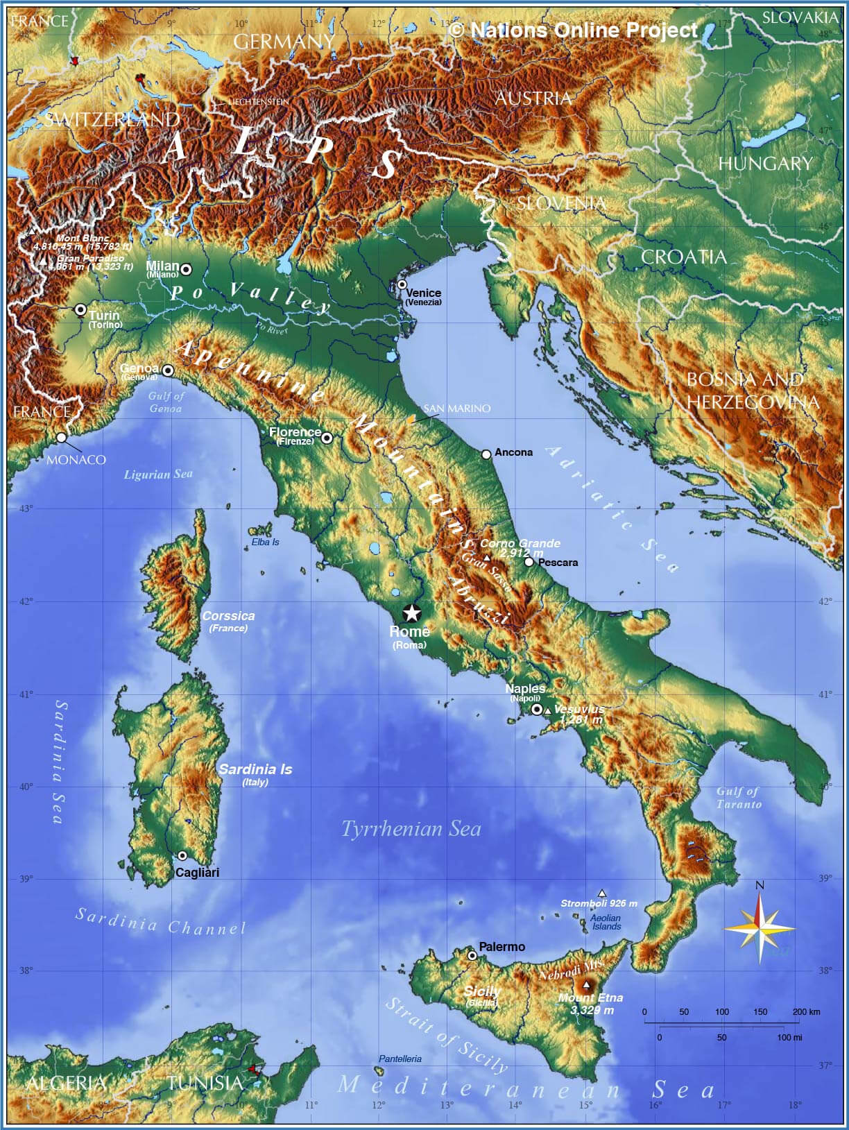 Italy topographic map