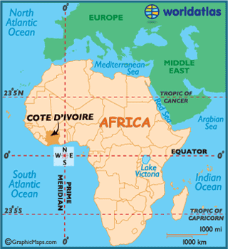 cote d'ivoire africa map
