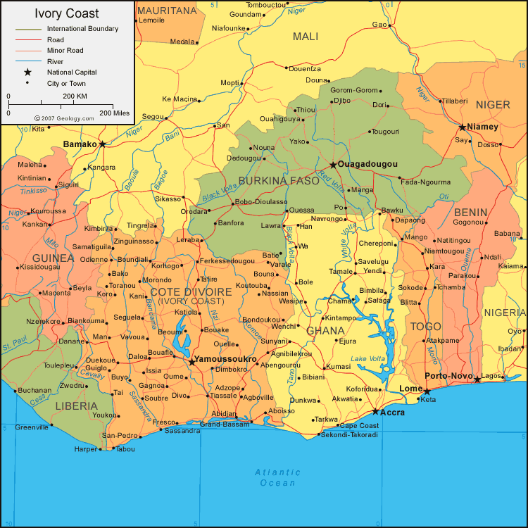 MAP OF IVORY COAST