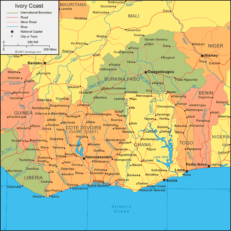 map of Ivory Coast