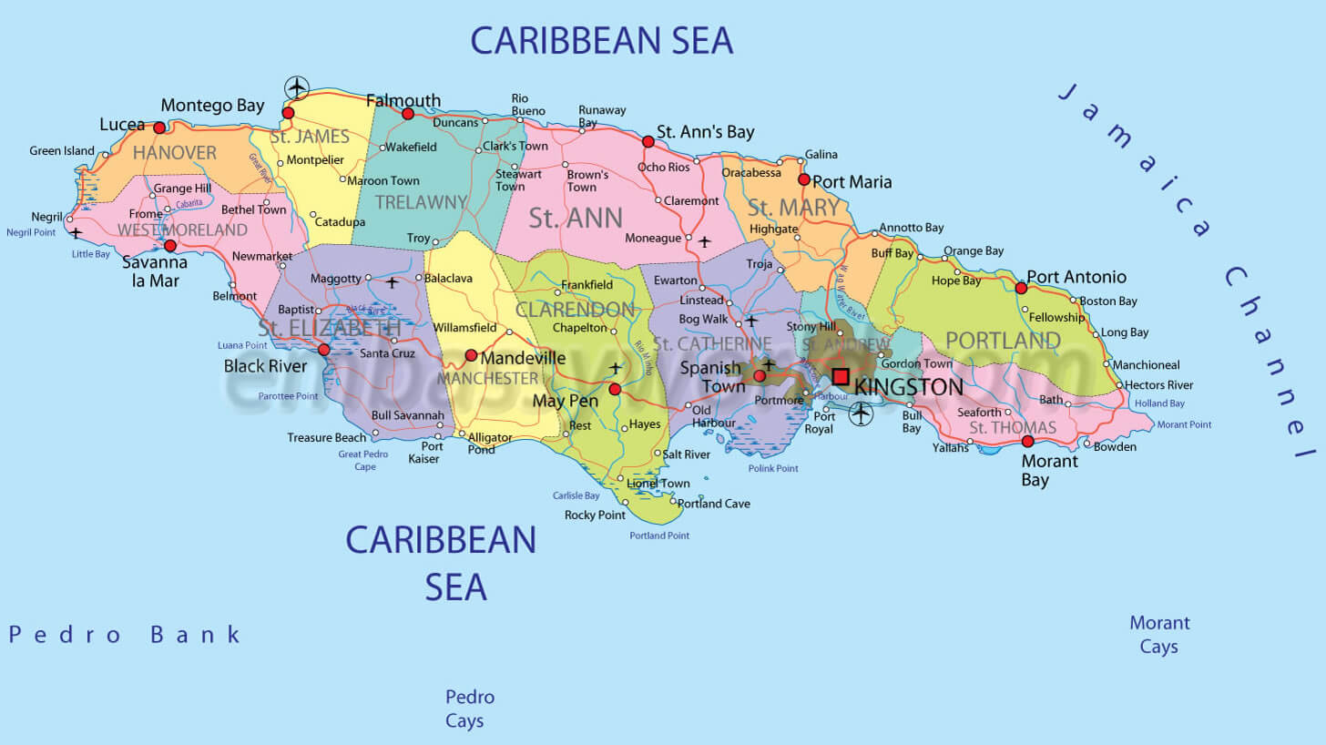 jamaica caribbean sea map