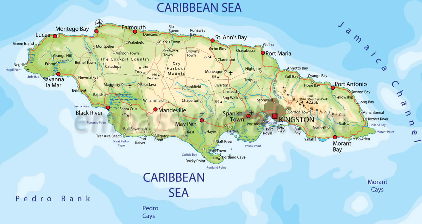 Jamaica Shaded Relief Map 2002