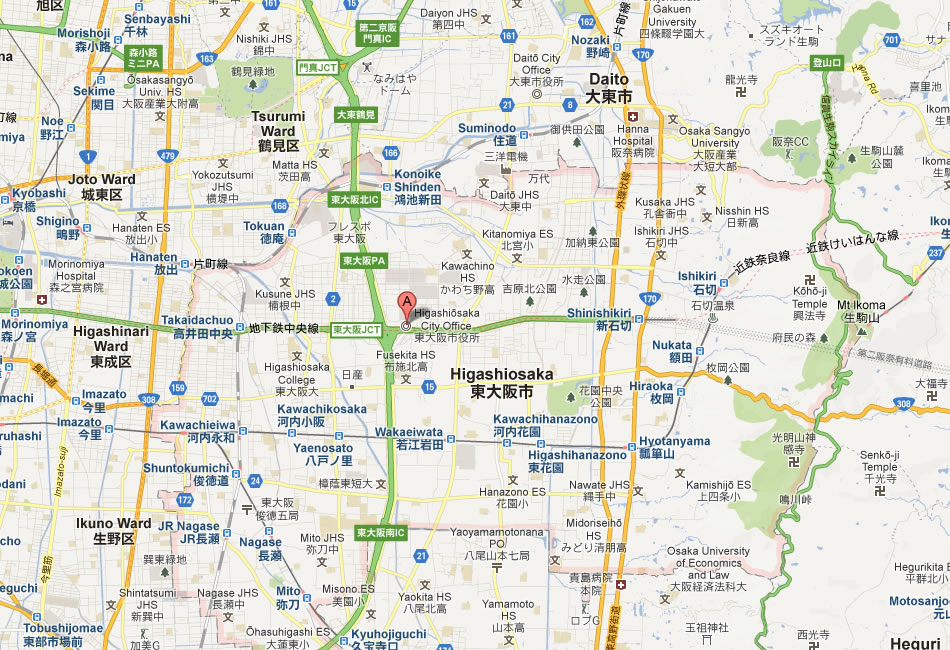 map of Higashiosaka
