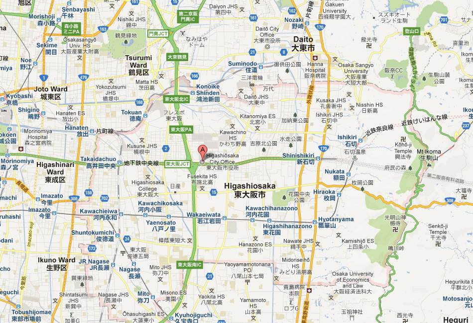 map of Higashiosaka