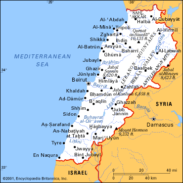 lebanon cities map
