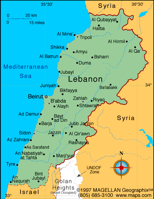map of Lebanon sur