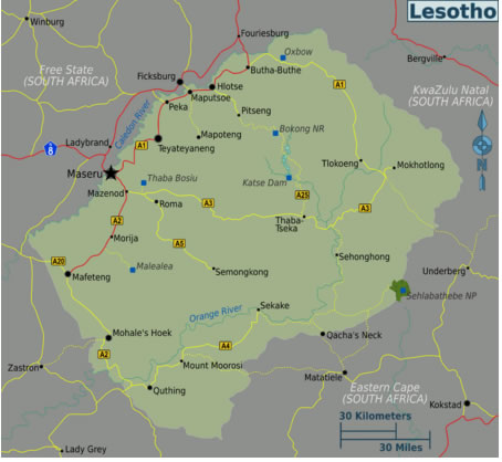 morija cities map lesotho