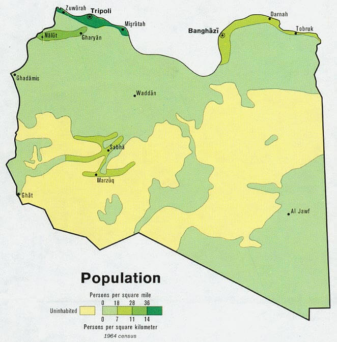 libya population map 1974