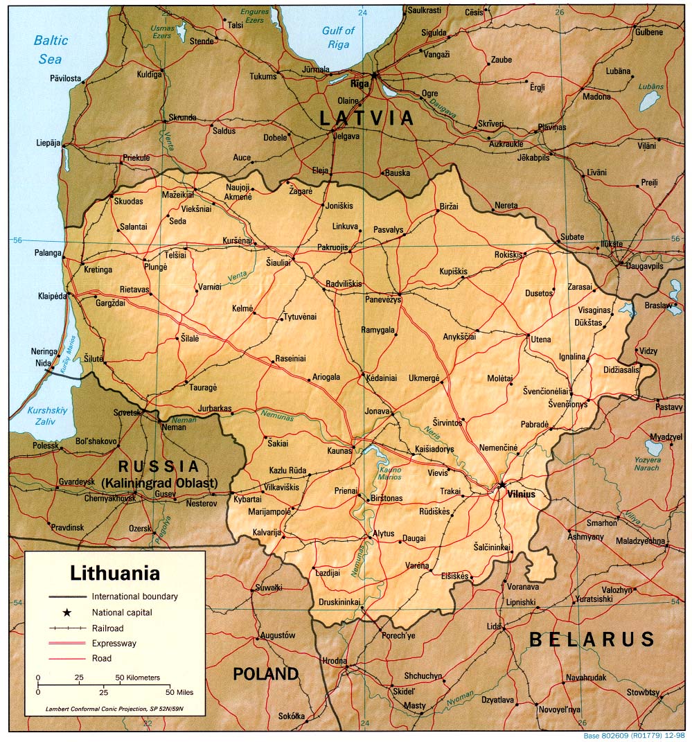 Lithuania physical map kaunas