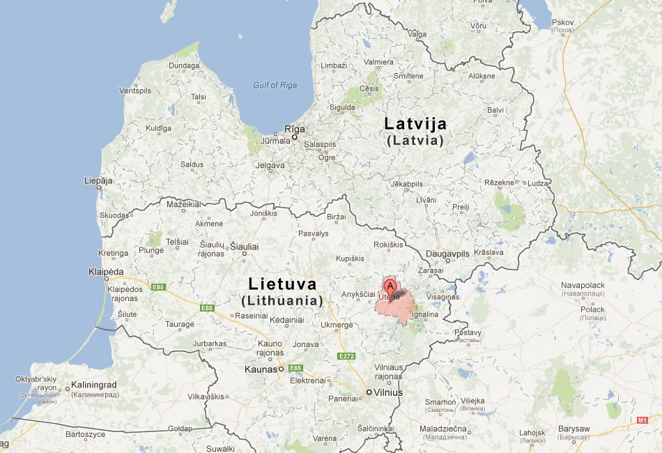 map of Utena lithuania