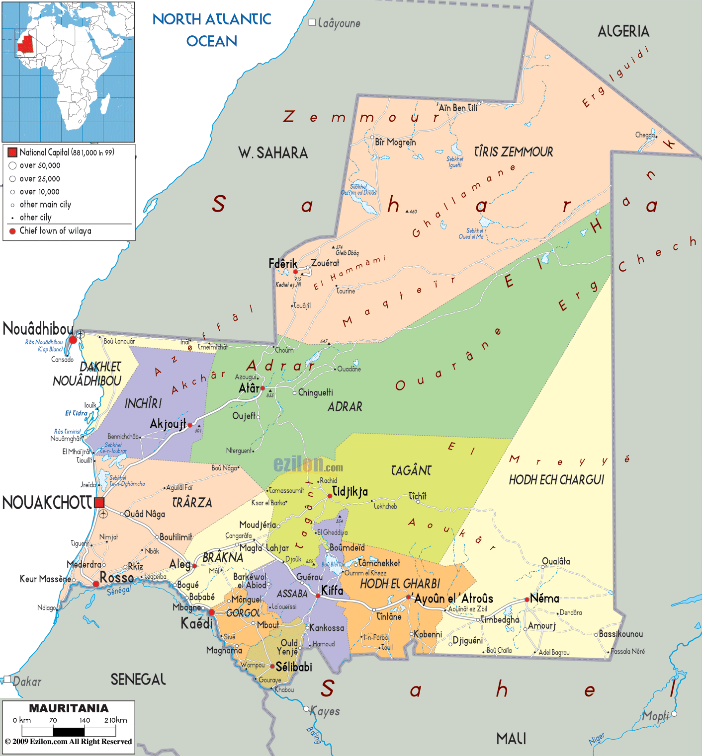 political map of Mauritania