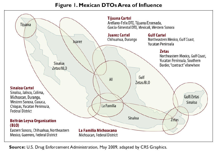 Drug Trafficking Organizations Areas Map Mexico