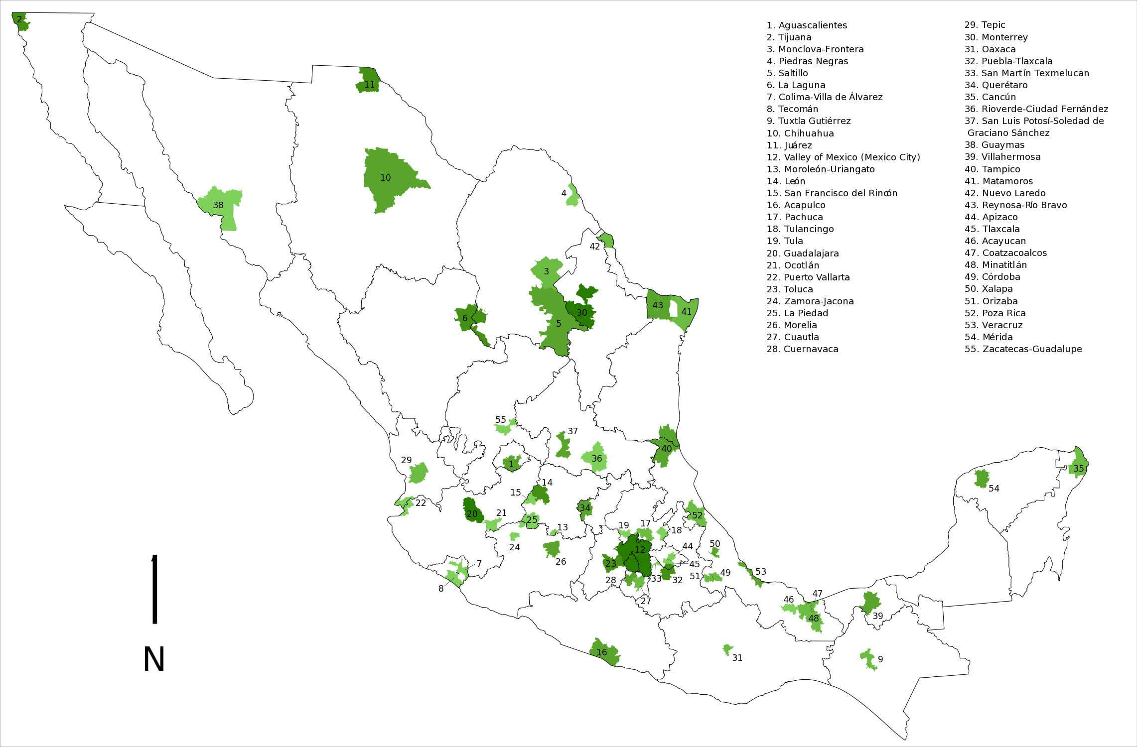 Metropolitan Areas Map of Mexico