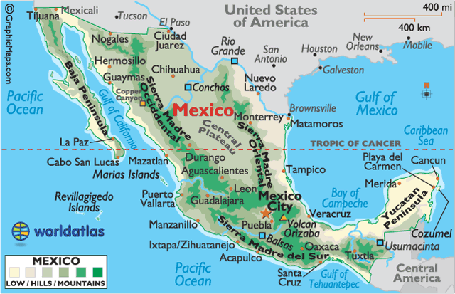 mexico city map mexico physical