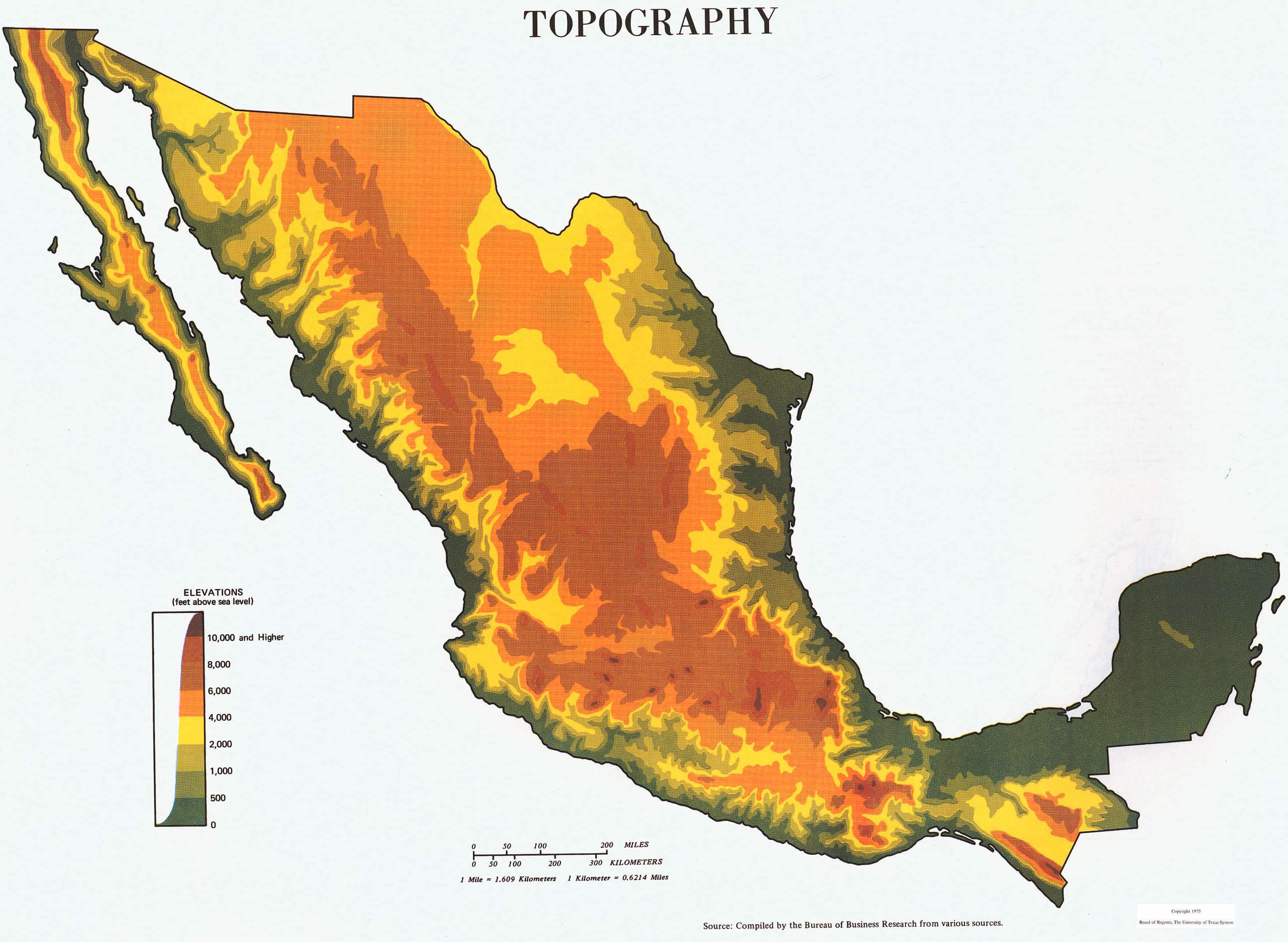 Mexico Physical Map Labeled