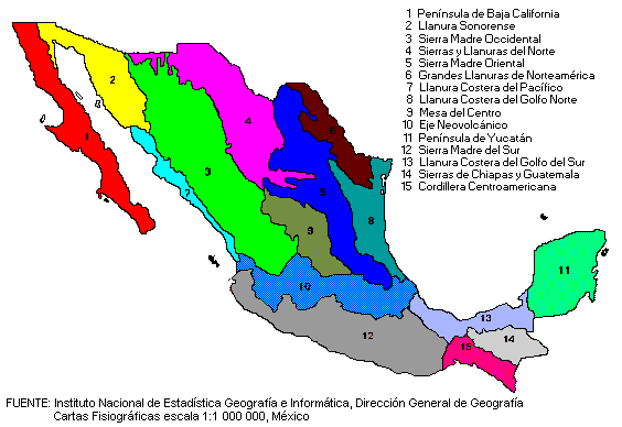 mexico physiographical map