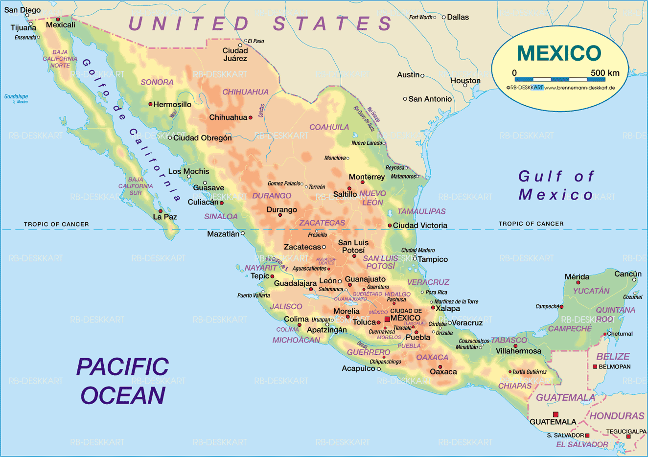 physical map of monterrey mexico