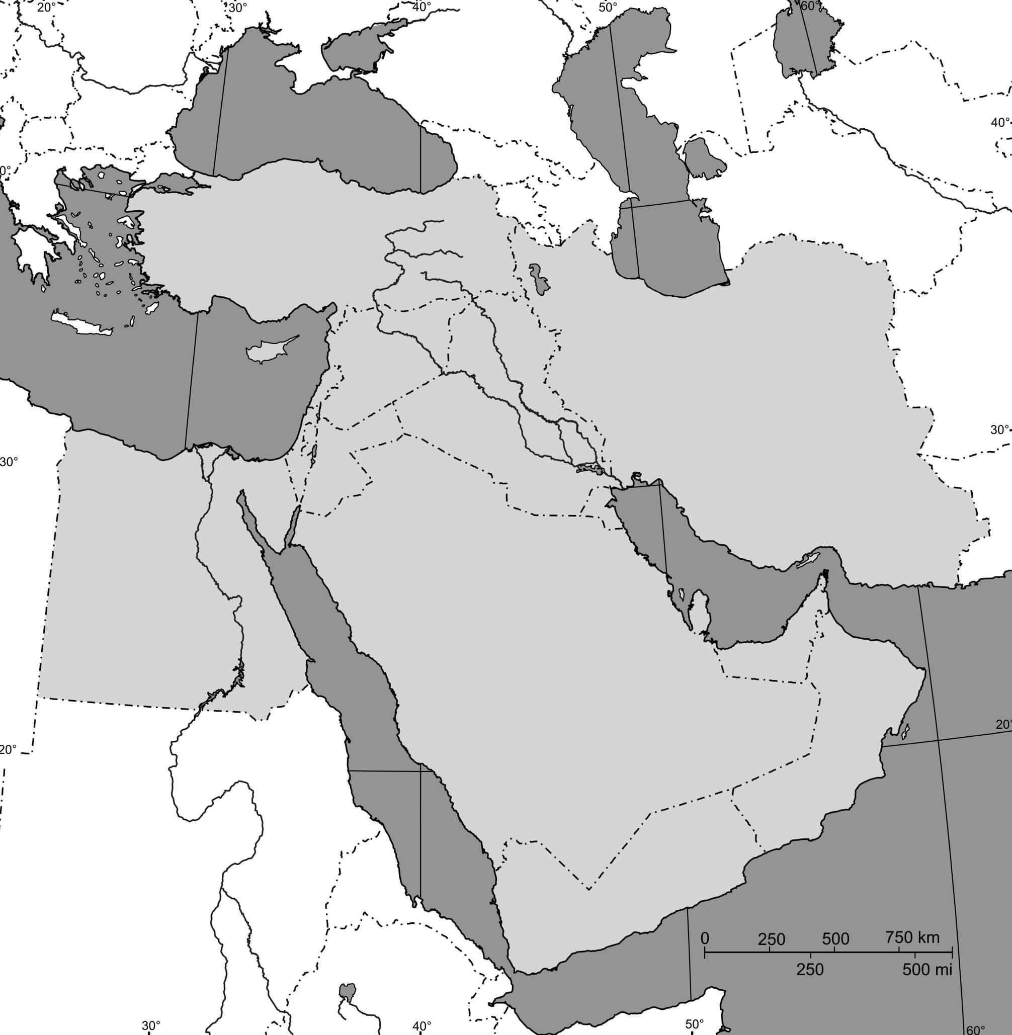middle east outline map