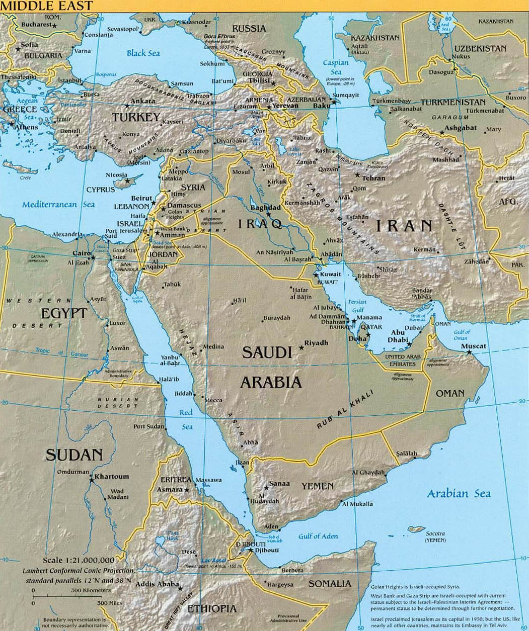 middle east physical map 2003