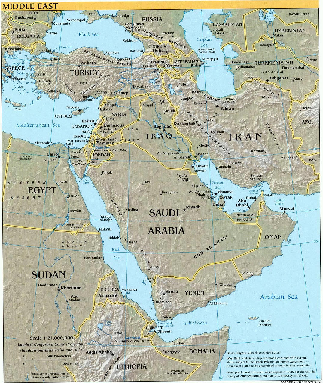 middle east physical map 2004