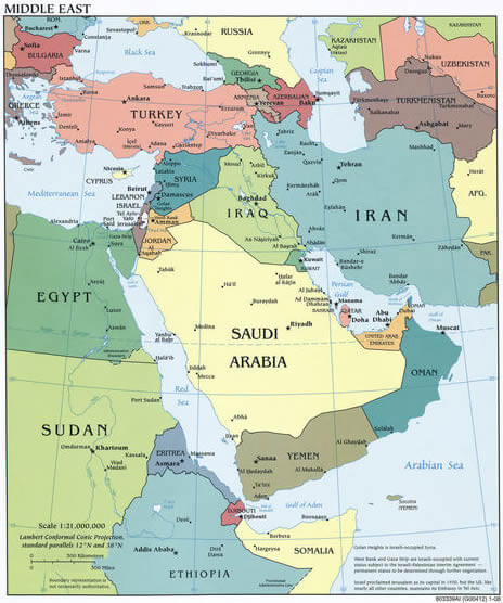 middle east political map 2008