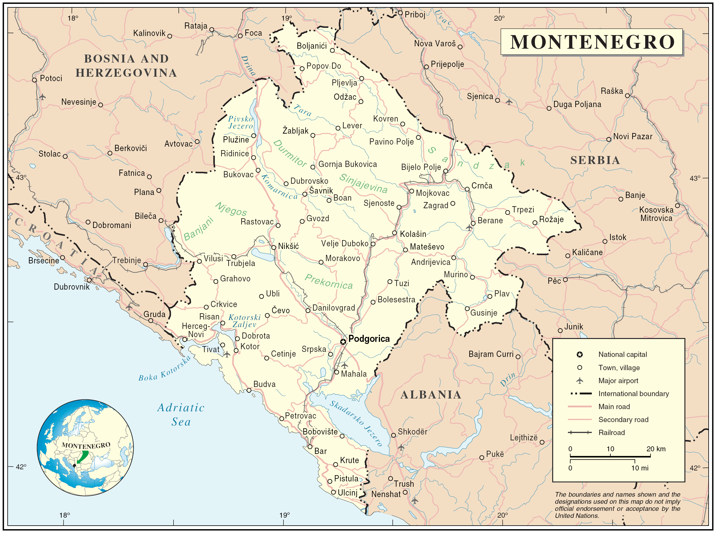 Montenegro Tourist Map Montenegro Tourist Map