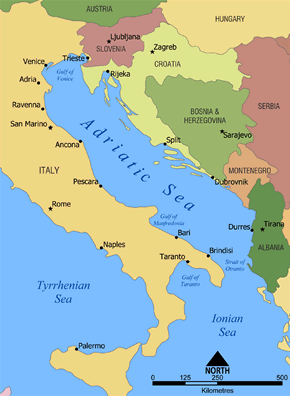 Map Montenegro Adriatic Sea