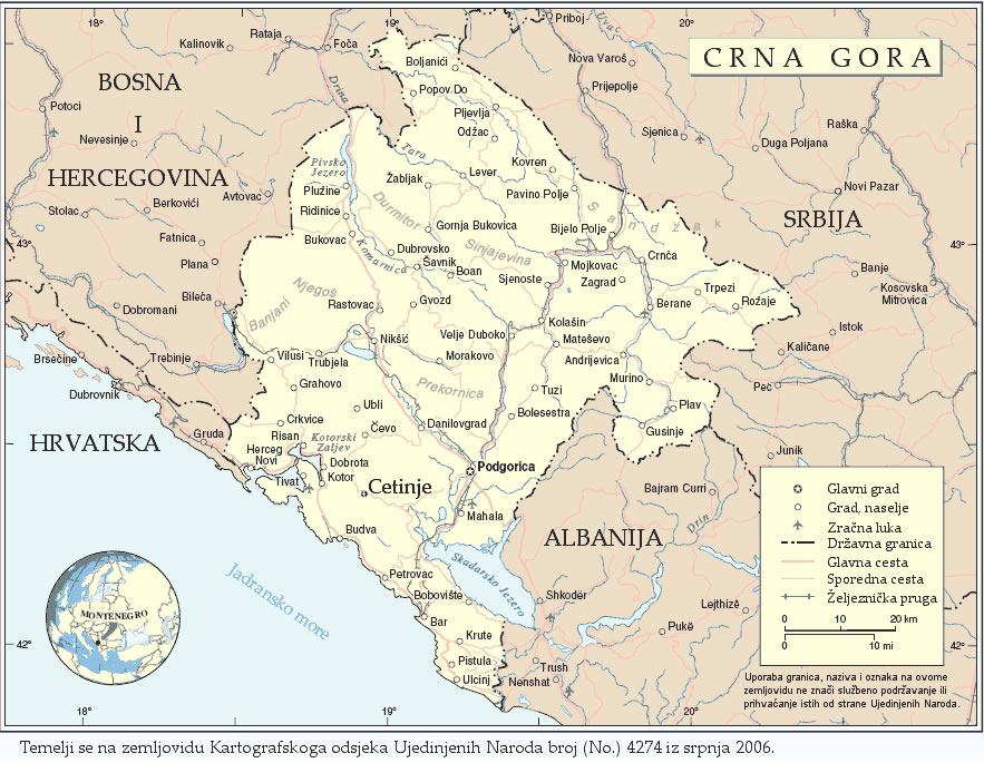 Map of the Republic of Montenegro