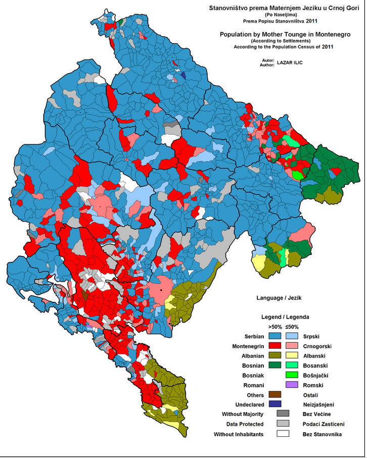montenegro language map 2011