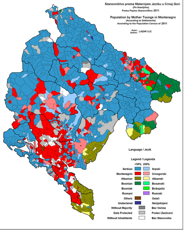 Montenegro Language Map 2011